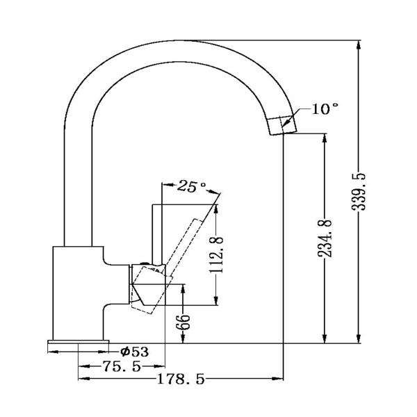 Technical Drawing: Nero Dolce Kitchen Mixer Gooseneck Matte Black