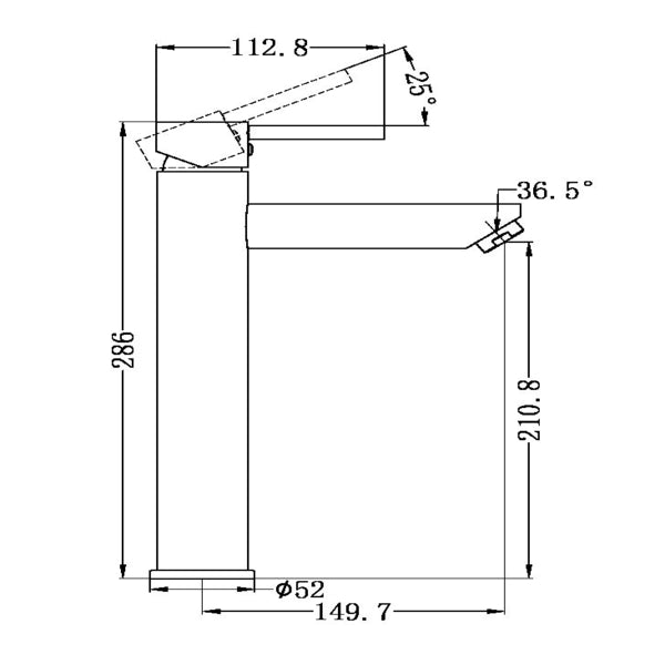 Technical Drawing: Nero Dolce Tall Basin Mixer Matte Black
