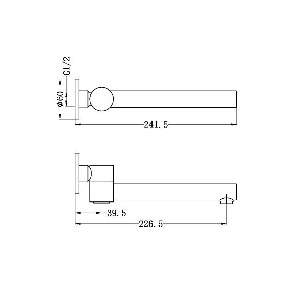 Technical Drawing: Nero Dolce Wall Mounted Swivel Bath Spout Matte Black