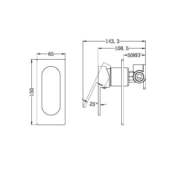 Technical Drawing: Nero Ecco Shower Mixer Matte Black