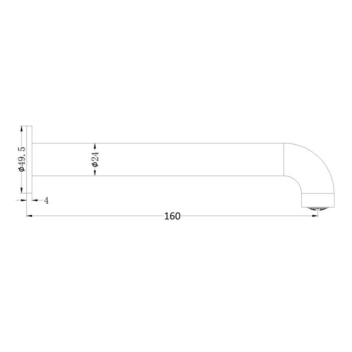 Technical Drawing: Nero Mecca Basin/Bath Spout Only 160mm Brushed Nickel