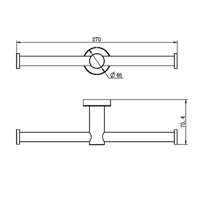 Technical Drawing Nero Mecca Double Toilet Roll Holder Chrome NR1986dCH - The Blue Space