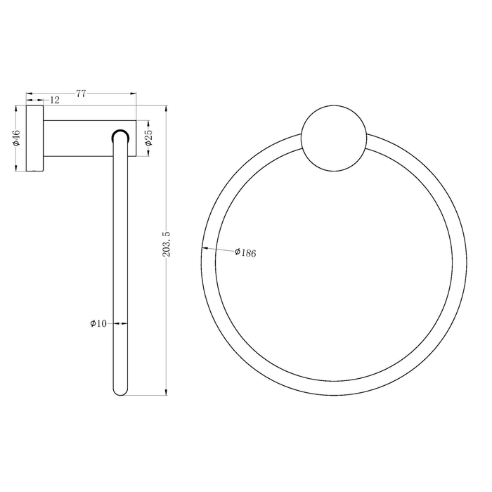 Technical Drawing: Nero Mecca Hand Towel Ring Brushed Gold