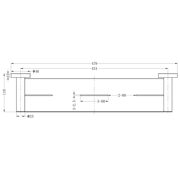 Technical Drawing: Nero Mecca Metal Shower Shelf Matte Black