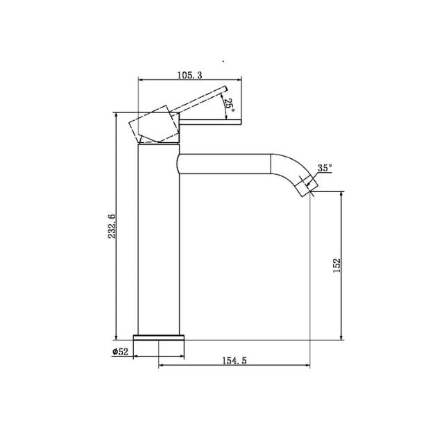 Technical Drawing Nero Mecca Mid Tall Basin Mixer Chrome - NR221901ECH - The Blue Space