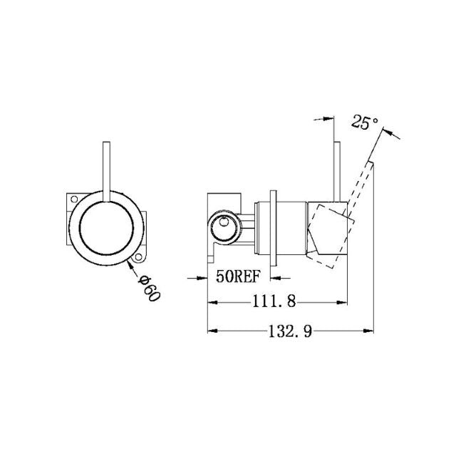 Technical Drawing Nero Mecca Shower Mixer with 60mm Plate and Handle Up in Matte White NR221911JMW - The Blue Space