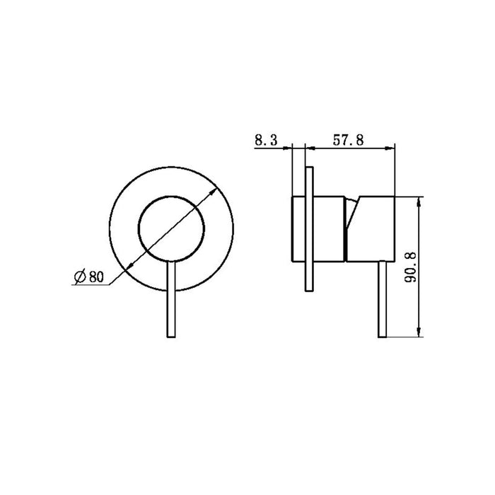 Technical Drawing Nero Mecca Shower Mixer 80mm plate Trim Kits Only Chrome NR221911TCH - The Blue Space