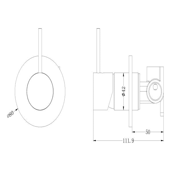 Technical Drawing: Nero Mecca Shower Mixer Handle Up Gun Metal