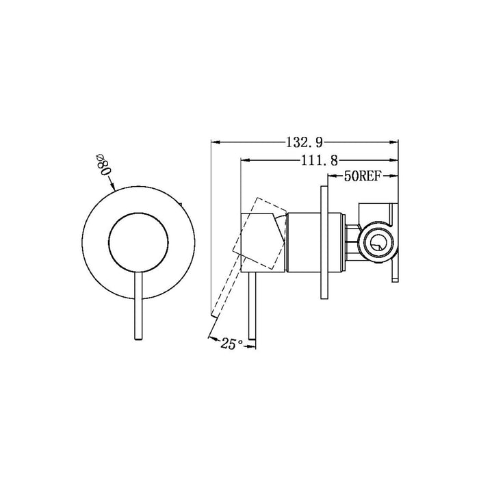 Technical Drawing Nero Mecca Shower Mixer Matte Black NR221911MB - The Blue Space