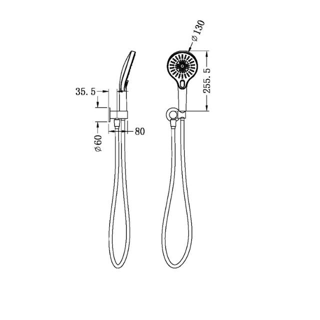 Technical Drawing Nero Mecca Shower on Bracket Brushed Bronze NR221905cBZ - The Blue Space