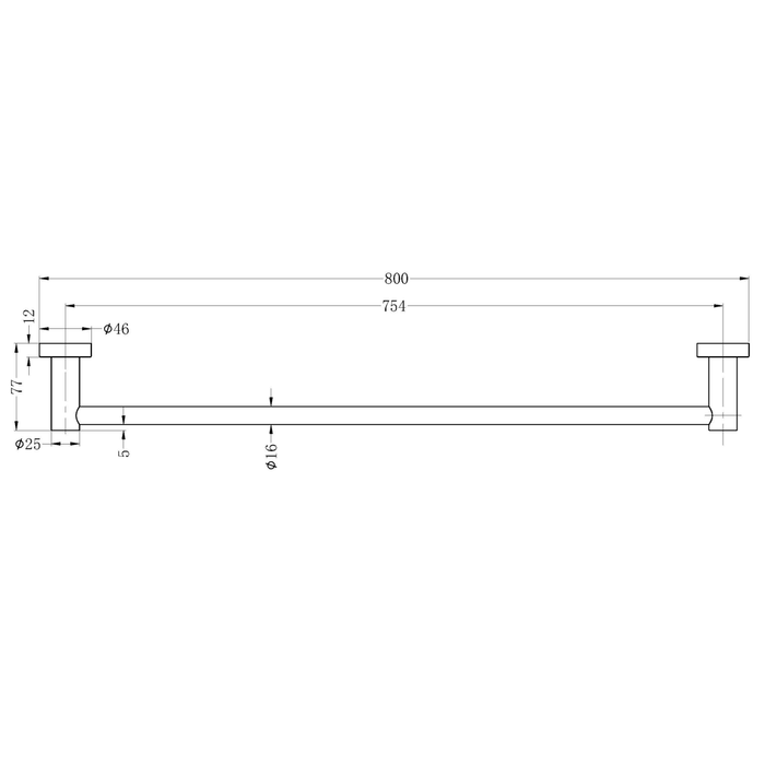 Technical Drawing: Nero Mecca Single Towel Rail 800mm Gun Metal