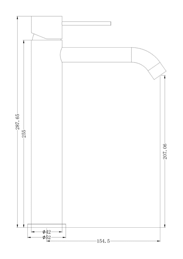 Technical Drawing: Nero Mecca Tall Basin Mixer Brushed Nickel