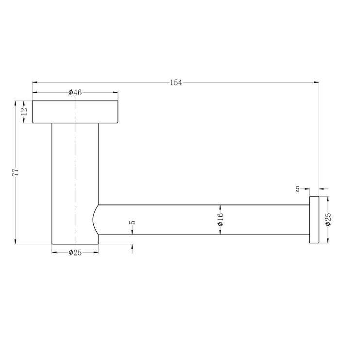 Technical Drawing: Nero Mecca Toilet Roll Holder Chrome