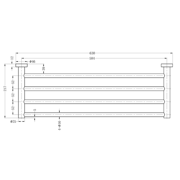 Technical Drawing: Nero Mecca Towel Rack Chrome