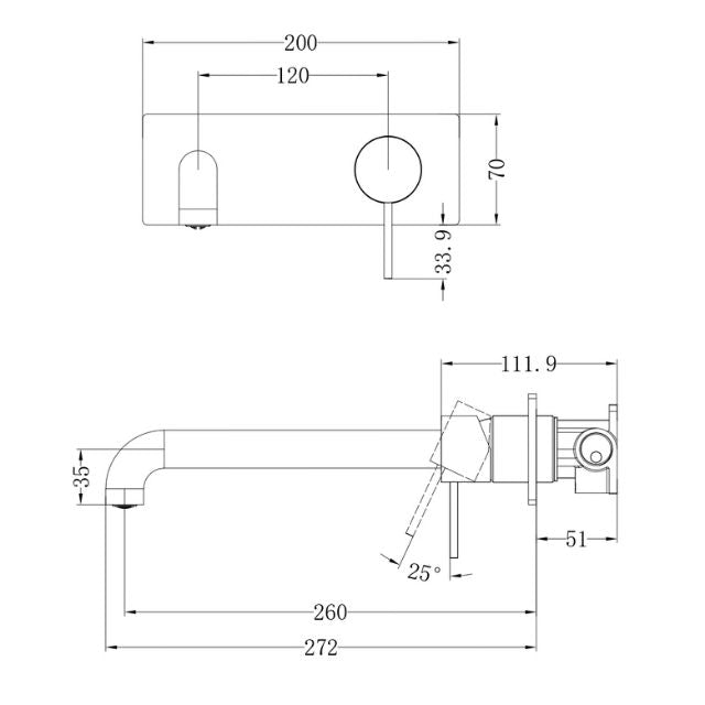 Technical Drawing Nero Mecca Wall Basin Mixer 260mm Spout Chrome - NR221910a260CH - The Blue Space