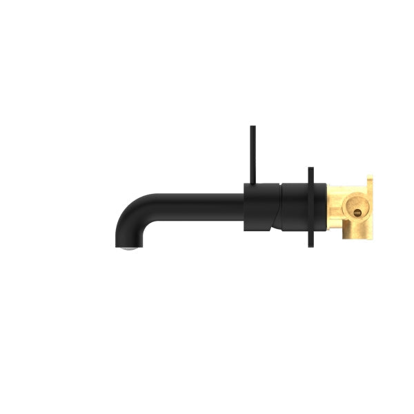 Nero Mecca Wall Basin Mixer Handle Up 160mm Spout Matte Black Side View | The Blue Space