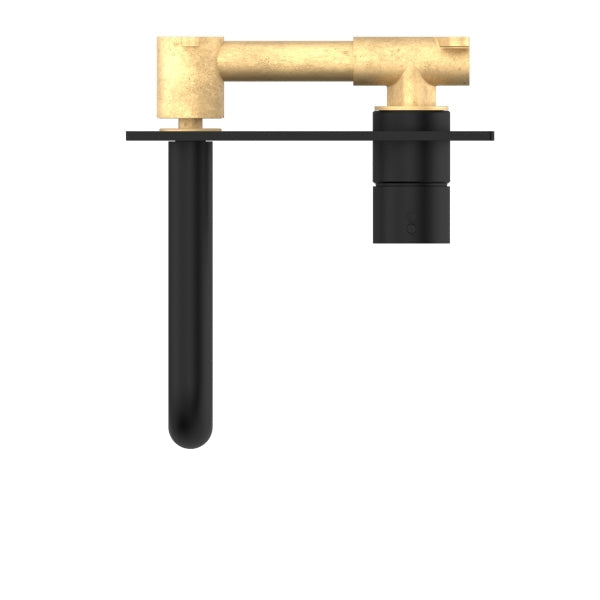 Nero Mecca Wall Basin Mixer Handle Up 160mm Spout Matte Black Top View | The Blue Space