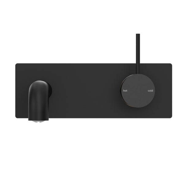 Nero Mecca Wall Basin Mixer Handle Up 185mm Spout Matte Black Front View | The Blue Space