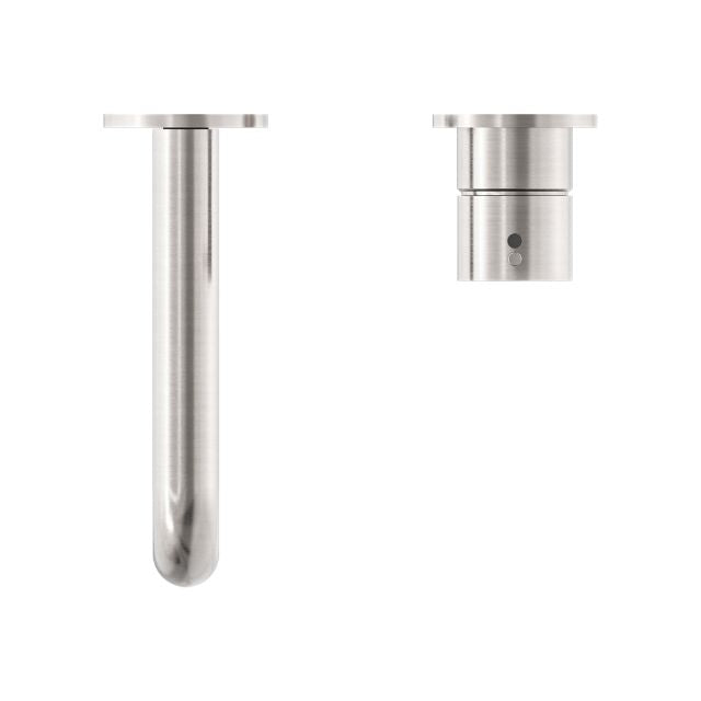 Shop Now Nero Mecca Wall Basin Mixer Separate Backplate Handle Up 120mm Spout Brushed Nickel - NR221910D120BN - The Blue Space