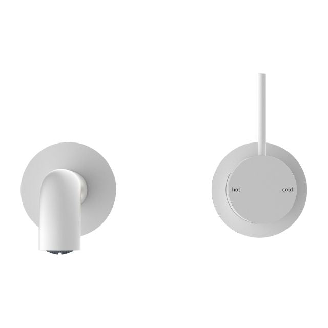 Buy Nero Mecca Wall Basin Mixer Separate Backplate Handle Up 230mm Spout Matte White - NR221910D230MW - The Blue Space