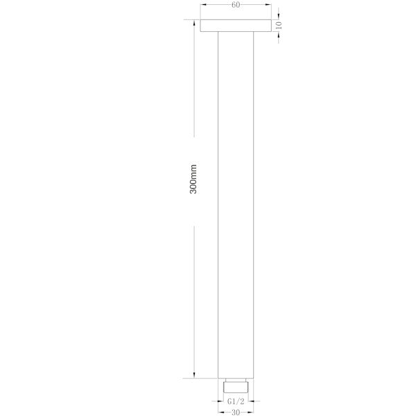 Technical Drawing: Nero Round Ceiling Arm 300mm Chrome