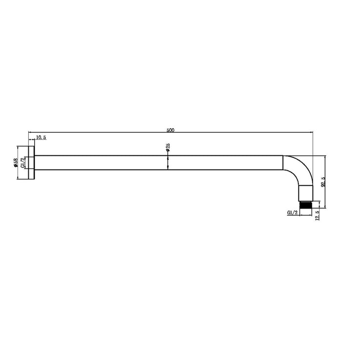 Technical Drawing 2 Nero Round Shower Arm 330m Length Chrome NR502CH - The Blue Space