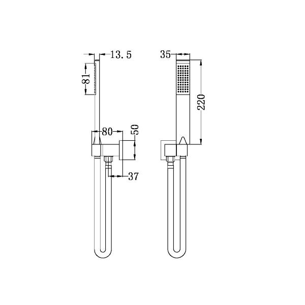 Technical Drawing: Nero Vibe Square Slim Shower Bracket Matte Black