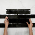 Pattern With Hand Nero Theo Subway Tile 75 x 400mm Italian Porcelain  - The Blue Space