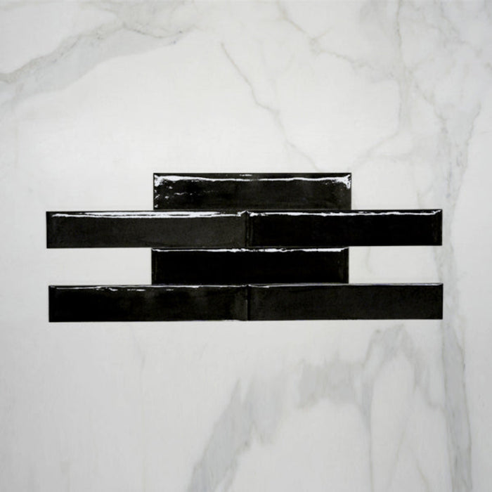 Pattern No Hand Nero Theo Subway Tile 75 x 400mm Italian Porcelain  - The Blue Space