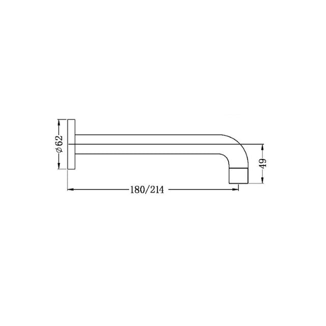 Technical Drawing Nero X Plus Wall Basin Set Spout Only 215mm Brushed Gold NR201607asBG - The Blue Space
