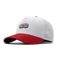 The front, angled view of the melin Odysea Americana Hydro Split Fit in White / Red / Navy