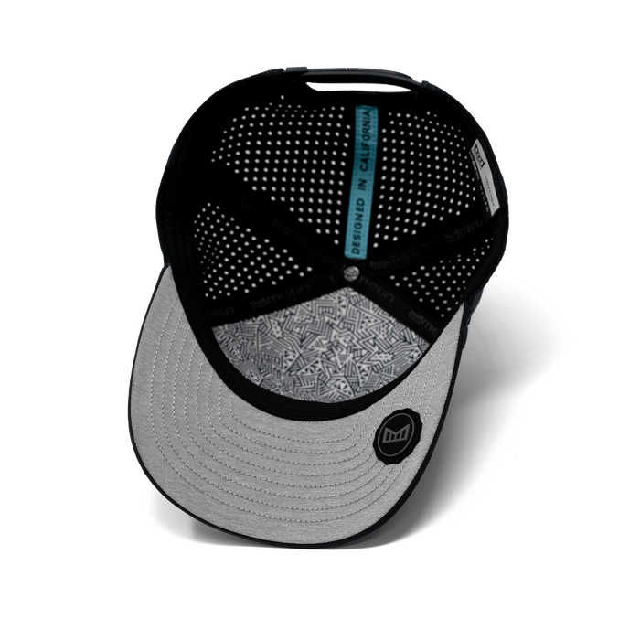 The inside view of the Melin Split Fit Odyssey Brick Hydro hat in black camo midnight