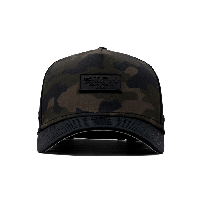 The front view of melin's Odyssey Brick Hydro in Olive Camo Midnight