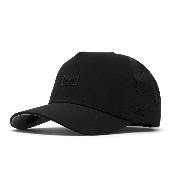 The front, angled view of melin's Odysea Hydrolite snapback hat in Black