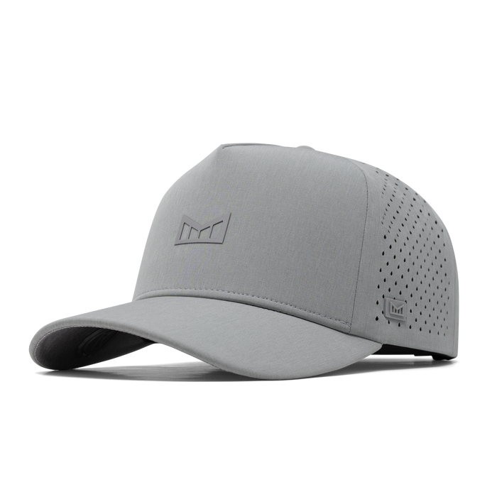 The front, angled view of the melin Odysea Hydrolite  Split Fit in  Heather Grey