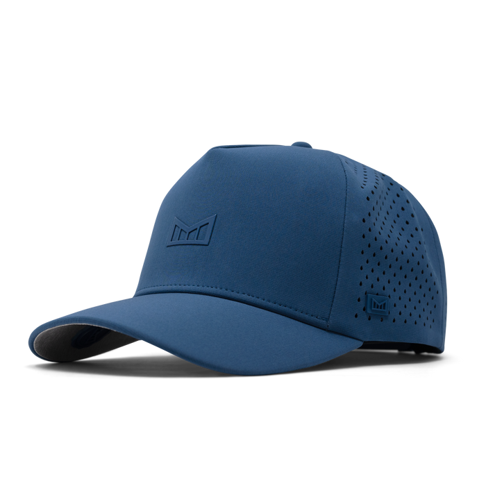 The front, angled view of melin's Odysea Hydrolite snapback hat in Steel Blue