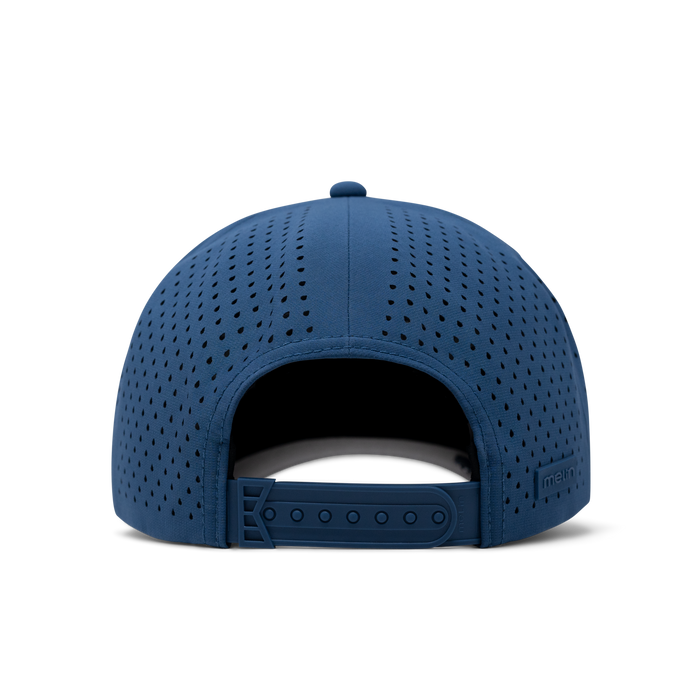 The back view of melin's Odysea Hydrolite snapback hat in Steel Blue