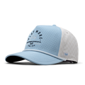 The front, angled view of the melin Odysea Links Hydro  Split Fit in Sky Blue / White