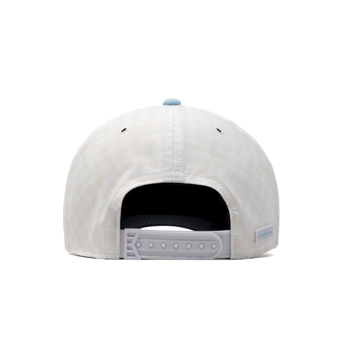 The back view of the melin Odysea Links Hydro  Split Fit in Sky Blue / White