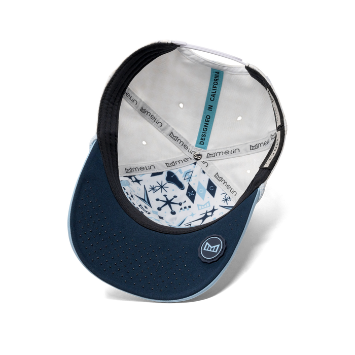 The inside view of the melin Odysea Links Hydro  Split Fit in Sky Blue / White