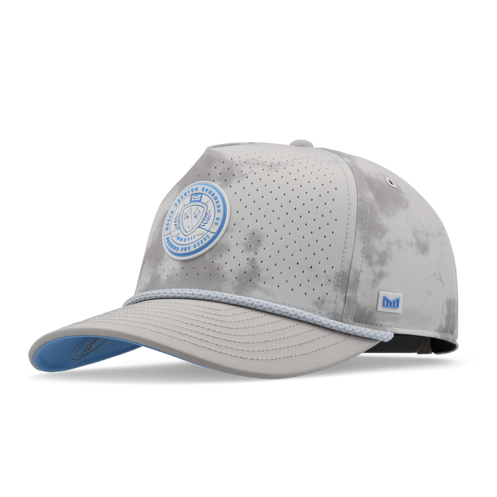 The front, angled view of the melin Odysea Links Hydro  Split Fit in  Sky / Light Grey