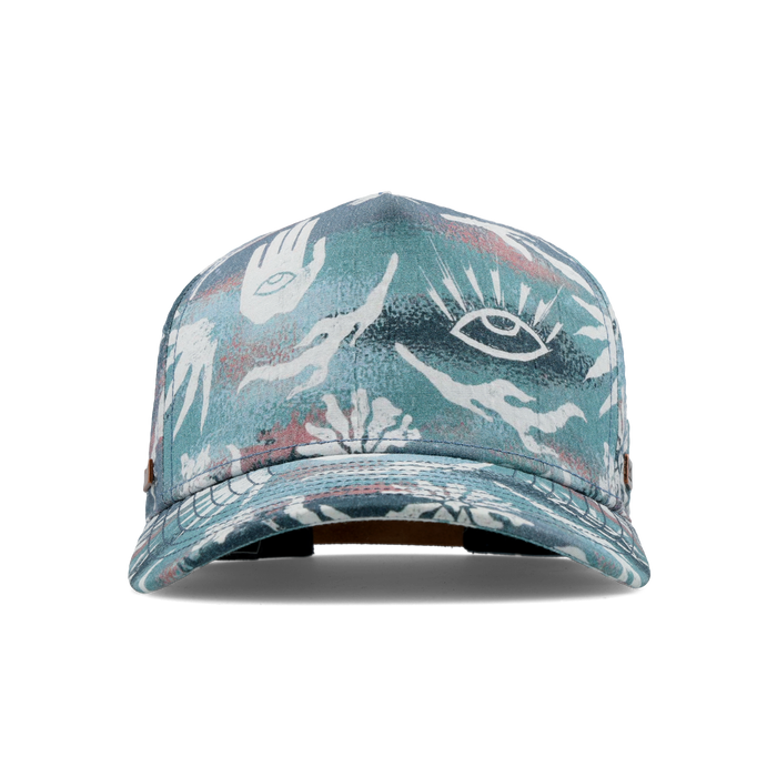 The frontal view of the melin Split Fit Odysea Mill Visions hat in marine