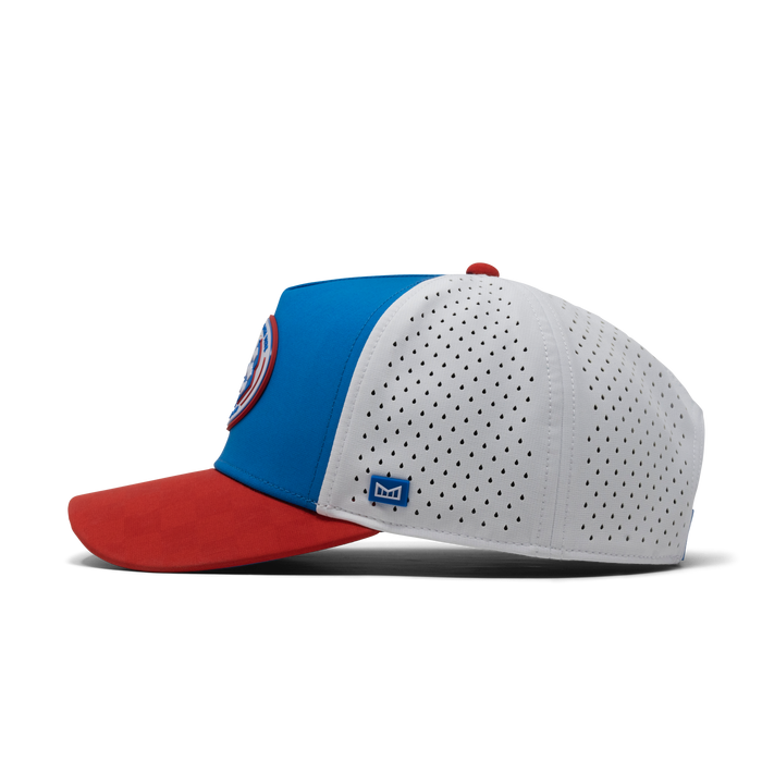 The side view of the melin Odysea Mindset Hydro  Split Fit in Red / White / Blue