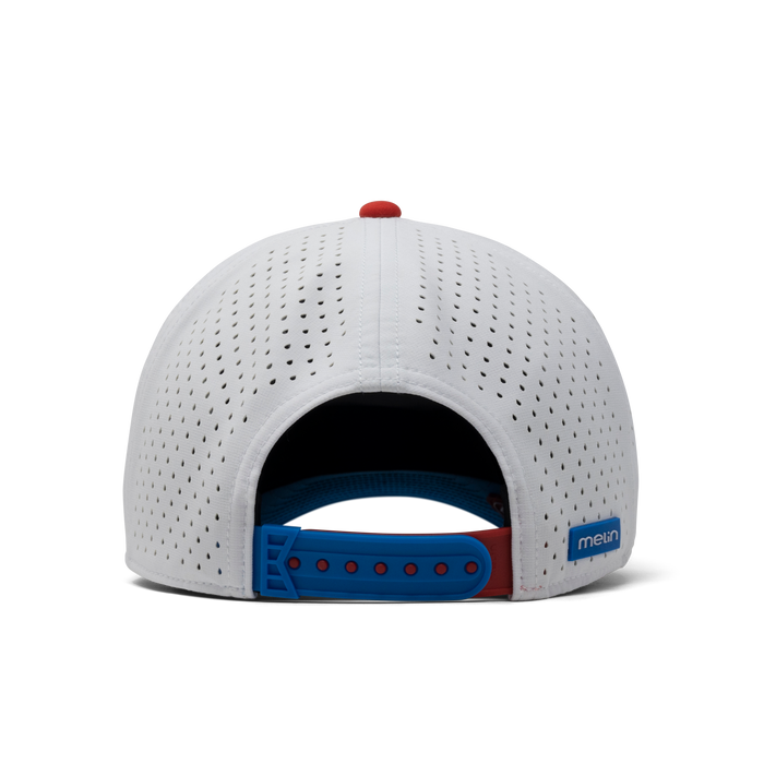 The back view of the melin Odysea Mindset Hydro  Split Fit in Red / White / Blue