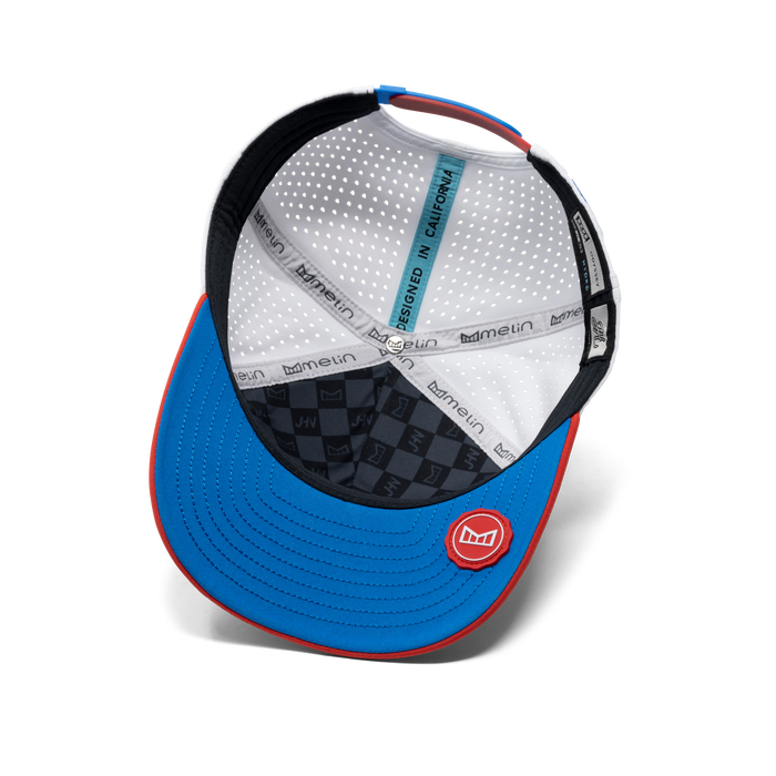 The inside view of the melin Odysea Mindset Hydro  Split Fit in Red / White / Blue
