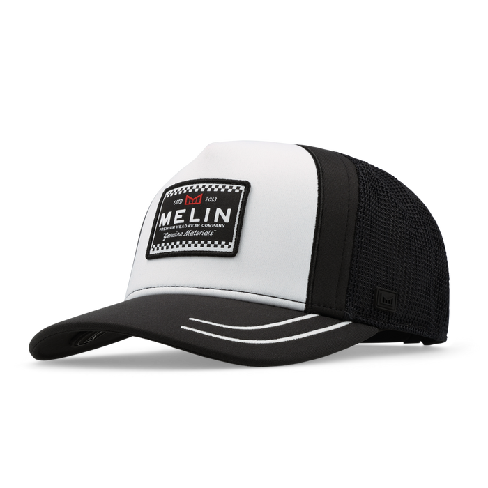 The front, angled view of the melin Odysea MPH Pit Crew Hydro  Split Fit in  Black