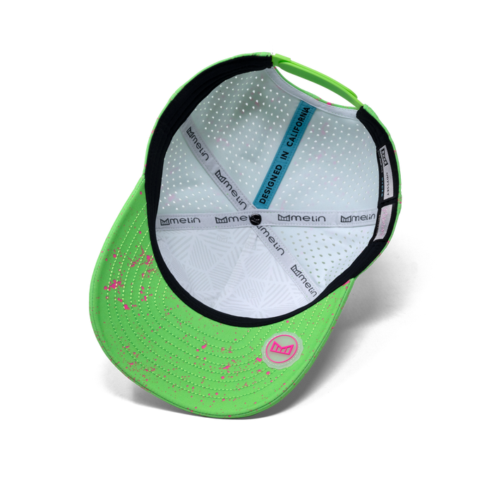 The inside view of the melin Odysea Neon Hydro Split Fit in Slime