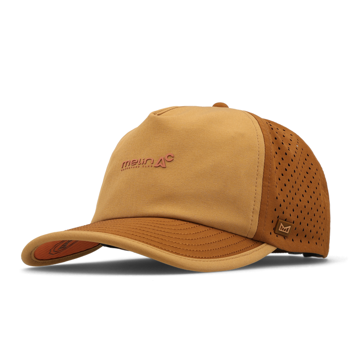 The front, angled view of the melin Odysea Packable Hydro Split Fit in Bone Brown