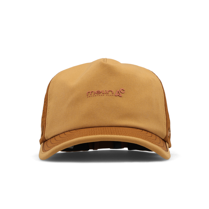 The front view of the melin Odysea Packable Hydro Split Fit in Bone Brown