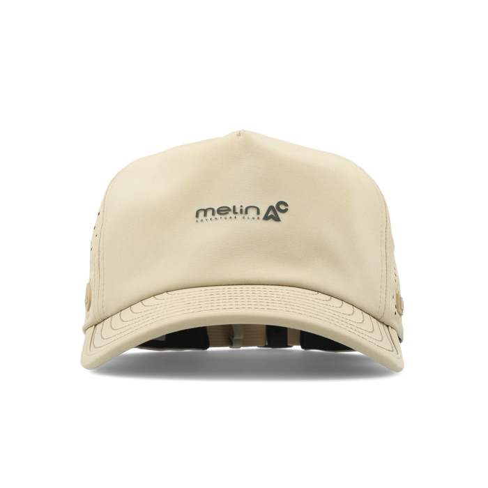 The frontal view of the melin Split Fit Odysea Packable Hydro hat in sand
